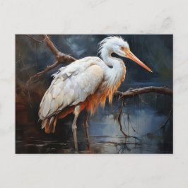 Postal Pintura de la Cigüeña Blanca Japonesa