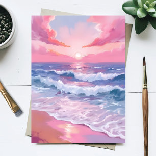 Postal Pintura de la costa del océano rosa