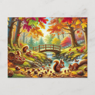 Postal Pintura de la escena forestal del otoño de Serene