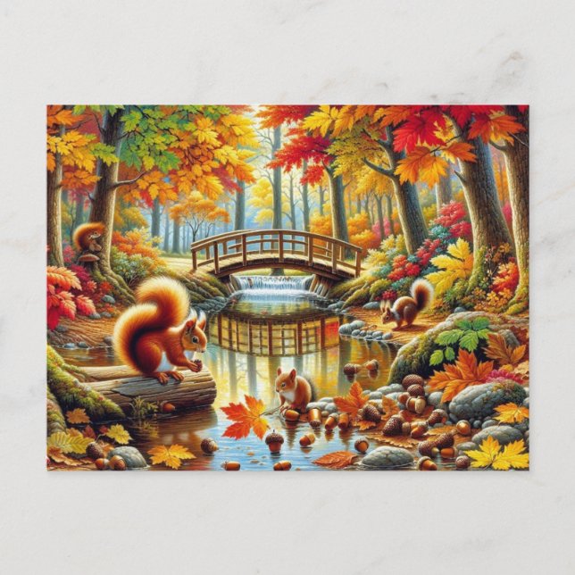 Postal Pintura de la escena forestal del otoño de Serene (Anverso)