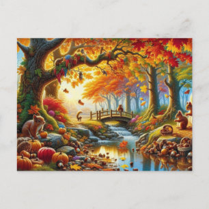 Postal Pintura de la escena forestal del otoño de Serene