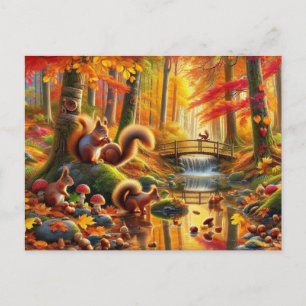 Postal Pintura de la escena forestal del otoño de Serene