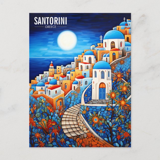 Postal Pintura de la isla de Santorini | Viajes a Grecia  (Anverso)