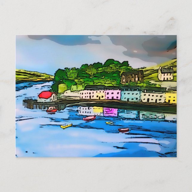 Postal Pintura de la isla Portree de Skye, Escocia (Anverso)