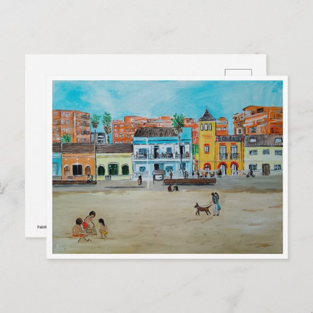 Postal Pintura de la Malvarrosa de Alfred Fox (Anverso / Reverso)