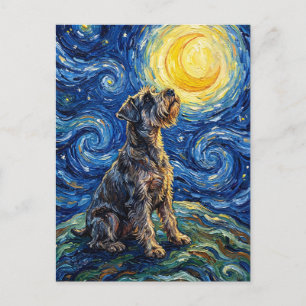 Postal Pintura de la noche estrellada de Schnauzer