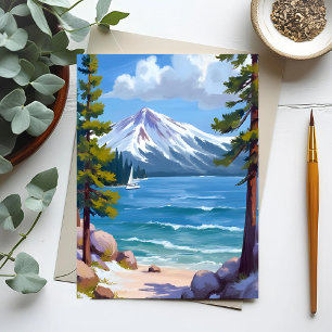 Postal Pintura de la playa Sand Harbor Lake Tahoe