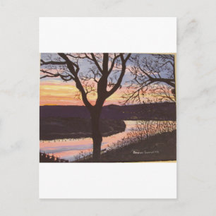 Postal Pintura de la puesta de sol del río Arkansas