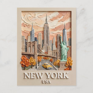 Postal Pintura de la silueta texturizada en 3D de la ciud
