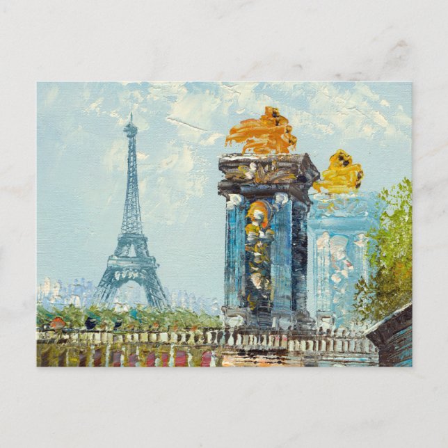 Postal Pintura De La Torre Eiffel De París (Anverso)