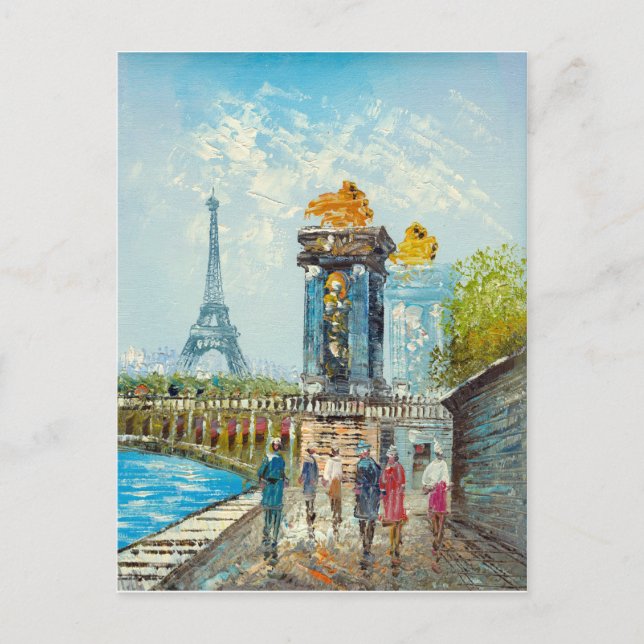 Postal Pintura De La Torre Eiffel De París (Anverso)