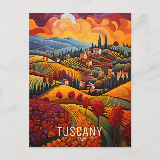 Postal Pintura de la Toscana en otoño | Viajes a Italia | (Anverso)