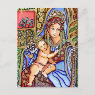 Postal Pintura de la Virgen María y Jesús