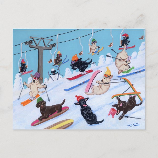 Postal Pintura de ladrones de invierno que se divierten e (Anverso)