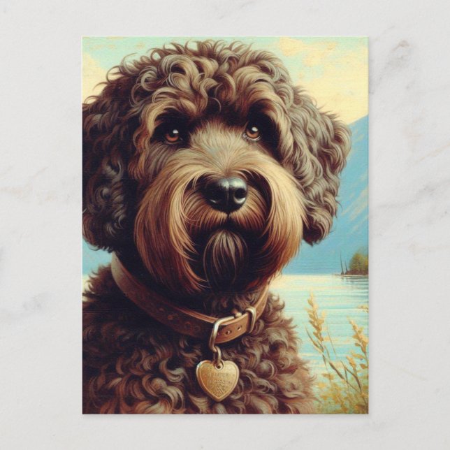 Postal Pintura de Lagotto Romagnolo (Anverso)
