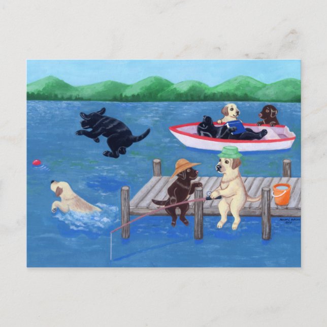 Postal Pintura de Lake Fun Labradors (Anverso)