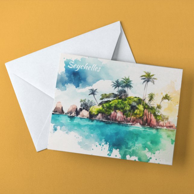 Postal Pintura de las islas Tropicales de Seychelles (seychelles tropical islands postcard)
