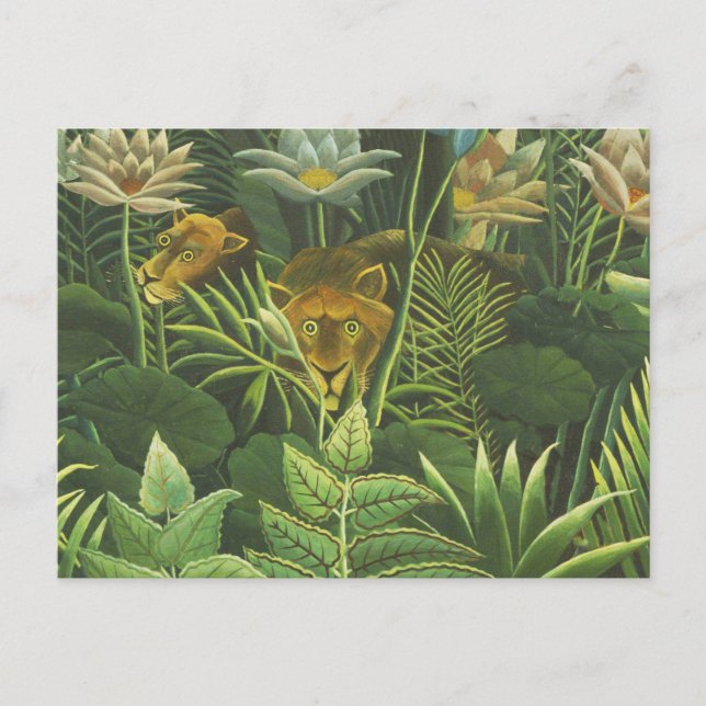 Postal Pintura de león de la selva tropical de Rousseau (Anverso)