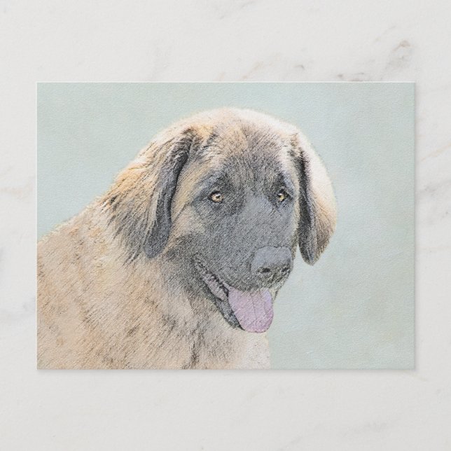 Postal Pintura de Leonberger - Arte de Perro Original. (Anverso)