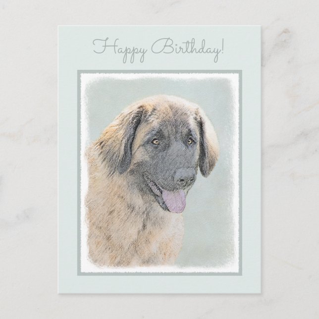 Postal Pintura de Leonberger - Arte de Perro Original. (Anverso)