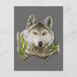 Postal Pintura de lobo con cara justa
