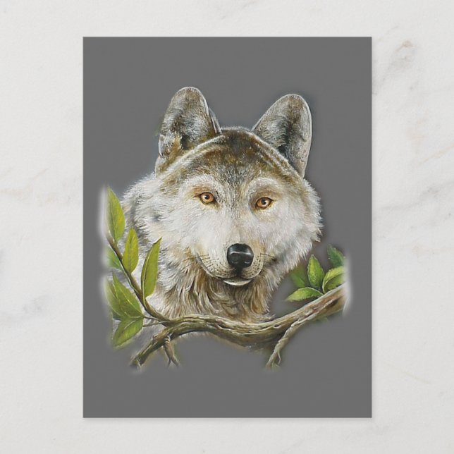 Postal Pintura de lobo con cara justa (Anverso)