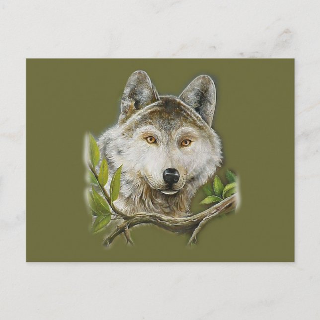 Postal Pintura de lobo con cara justa (Anverso)