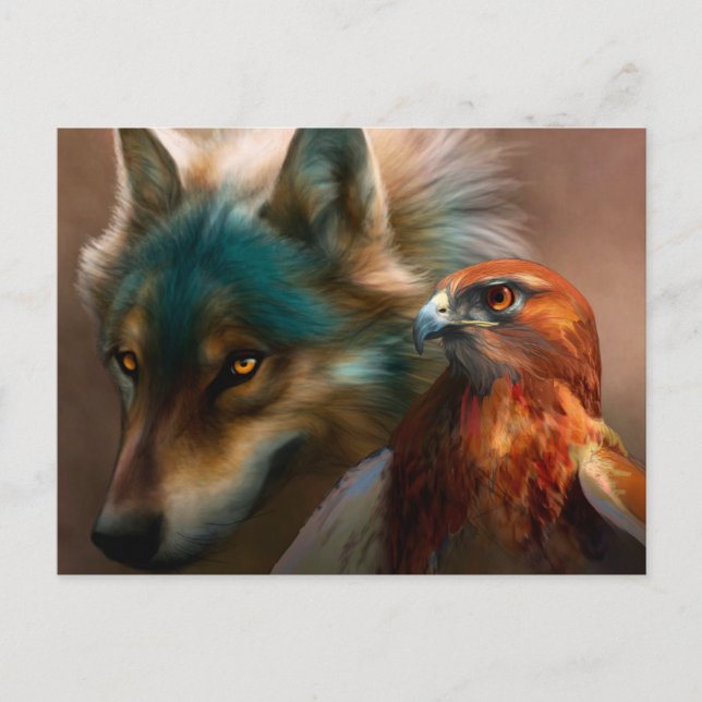 Postal Pintura de lobo y águila (Anverso)