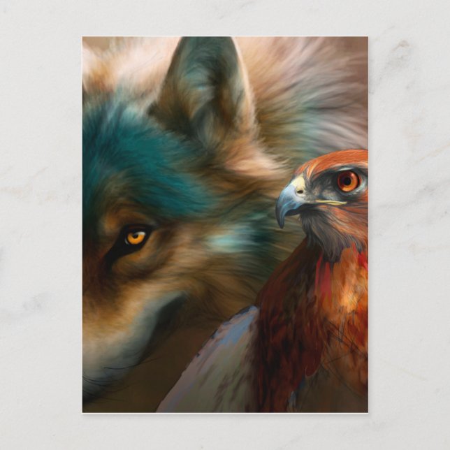 Postal Pintura de lobo y águila (Anverso)