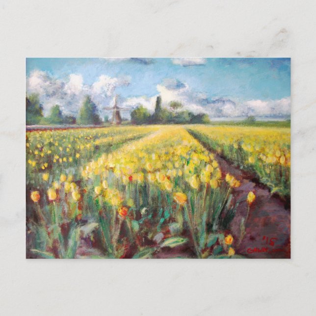 Postal Pintura de los campos de flor de tulipanes de prim (Anverso)