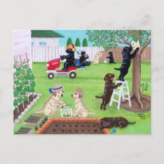 Postal Pintura de los Labradors divertidos dominicales