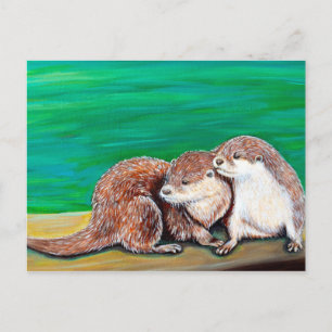 Postal Pintura de los mejores amigos de Otter