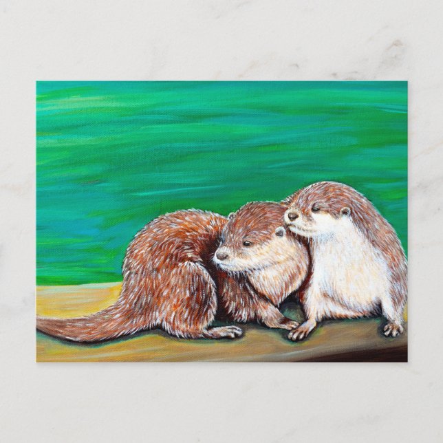 Postal Pintura de los mejores amigos de Otter (Anverso)