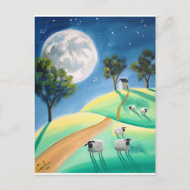 POSTAL PINTURA DE LUNA Y OVEJAS COMPLETAS (Anverso)