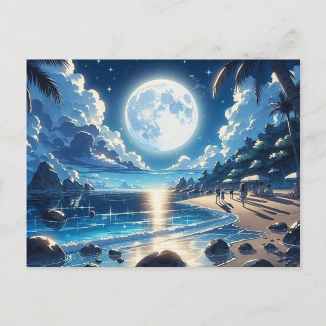 Postal Pintura de luz de luna sobre isla tropical (Anverso)