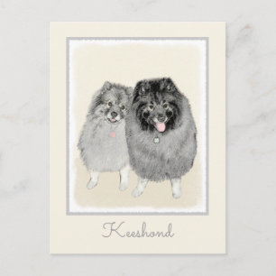 Postal Pintura de madre y hijo Keeshond - Arte de perro o