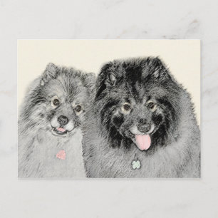 Postal Pintura de madre y hijo Keeshond - Arte de perro o