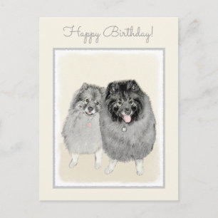 Postal Pintura de madre y hijo Keeshond - Arte de perro o
