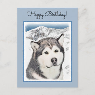 Postal Pintura de Malamute de Alaska - Arte de Perro Orig