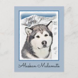 Postal Pintura de Malamute de Alaska - Arte de Perro Orig