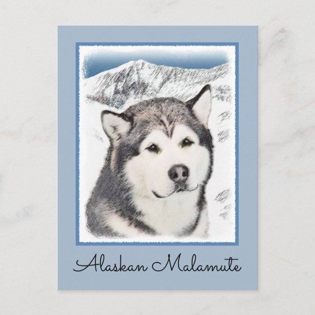 Postal Pintura de Malamute de Alaska - Arte de Perro Orig (Anverso)