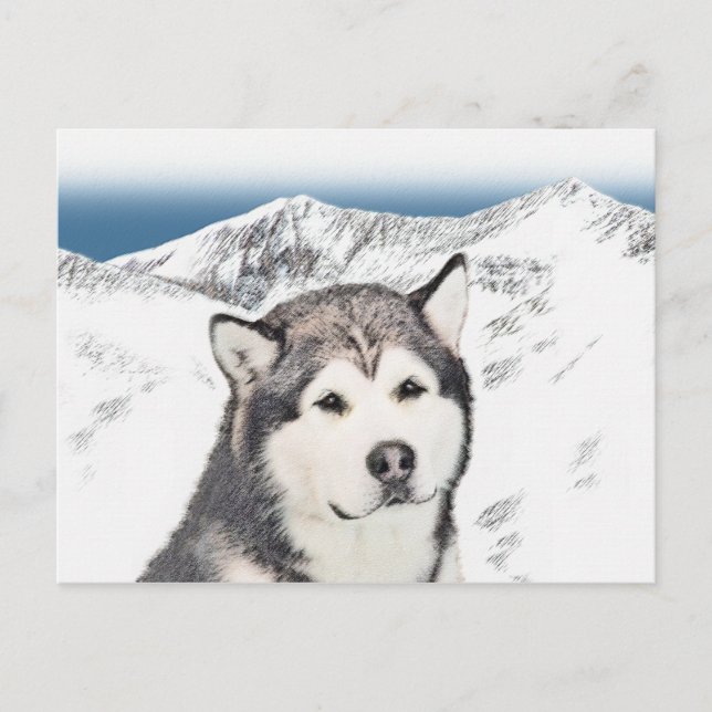 Postal Pintura de Malamute de Alaska - Arte de Perro Orig (Anverso)