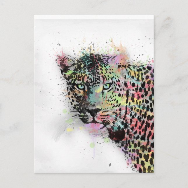 Postal pintura de manchas de agua de animales leopardo de (Anverso)