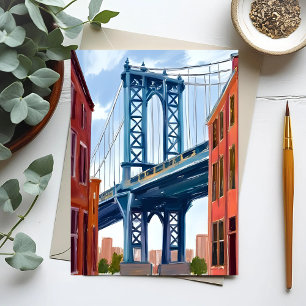 Postal Pintura de Manhattan Bridge en Nueva York