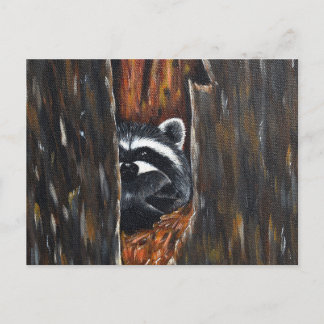 Postal Pintura de Mapache Madre y Bebé