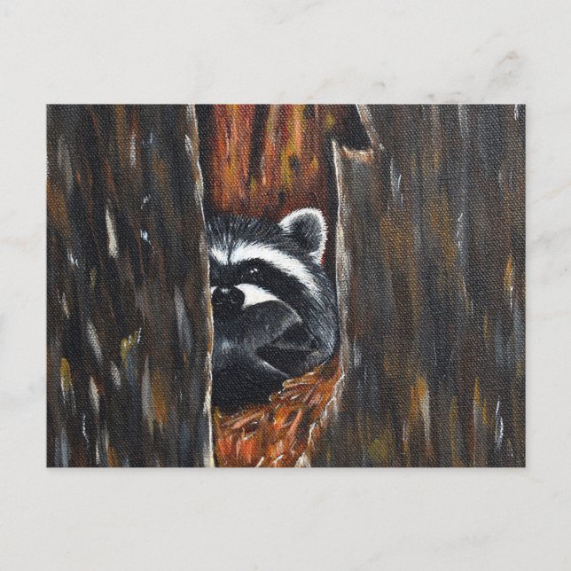 Postal Pintura de Mapache Madre y Bebé (Anverso)