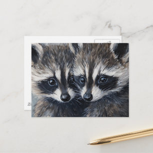 Postal Pintura de mapaches bebé lindos y adorables con IA