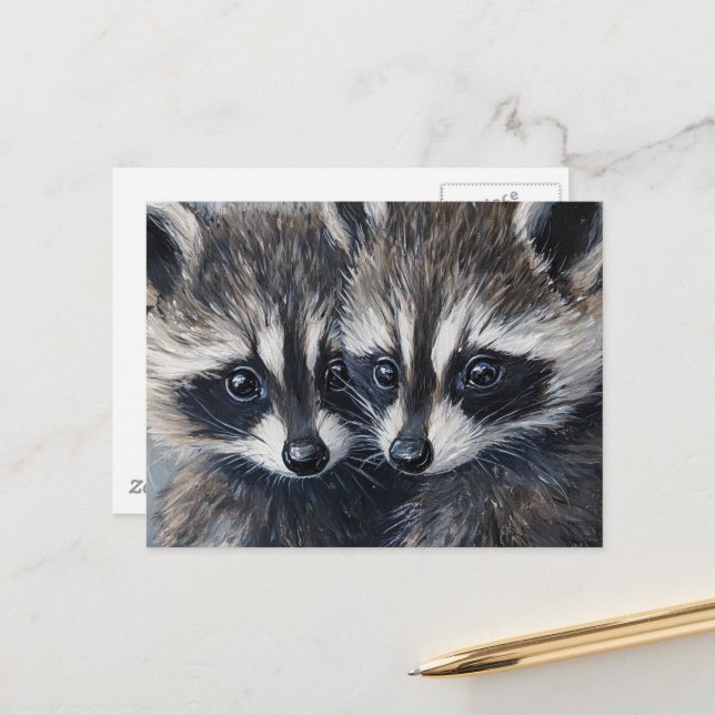 Postal Pintura de mapaches bebé lindos y adorables con IA (Anverso/Reverso In Situ)