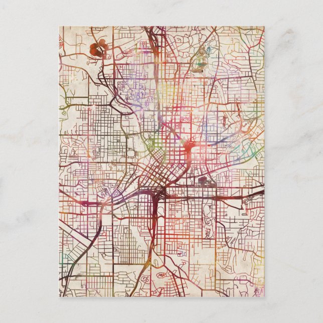 Postal pintura de mapas de atlanta (Anverso)