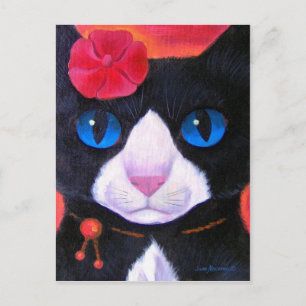 Postal Pintura de mariposa gata de Tuxedo - múltiple